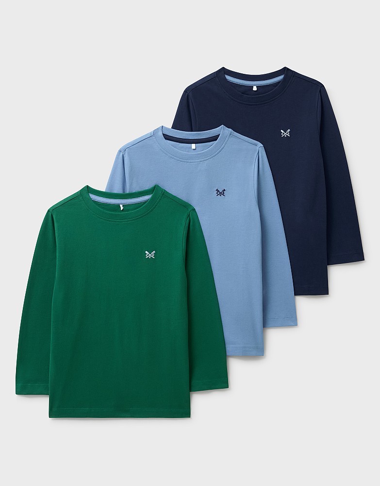 3 Pack Long Sleeve Tees in Green and Blues