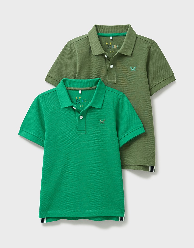 2 Pack Polos in Emerald and Khaki