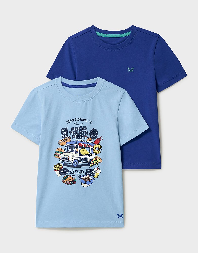 2 Pack Print and Plain Tees in Blue