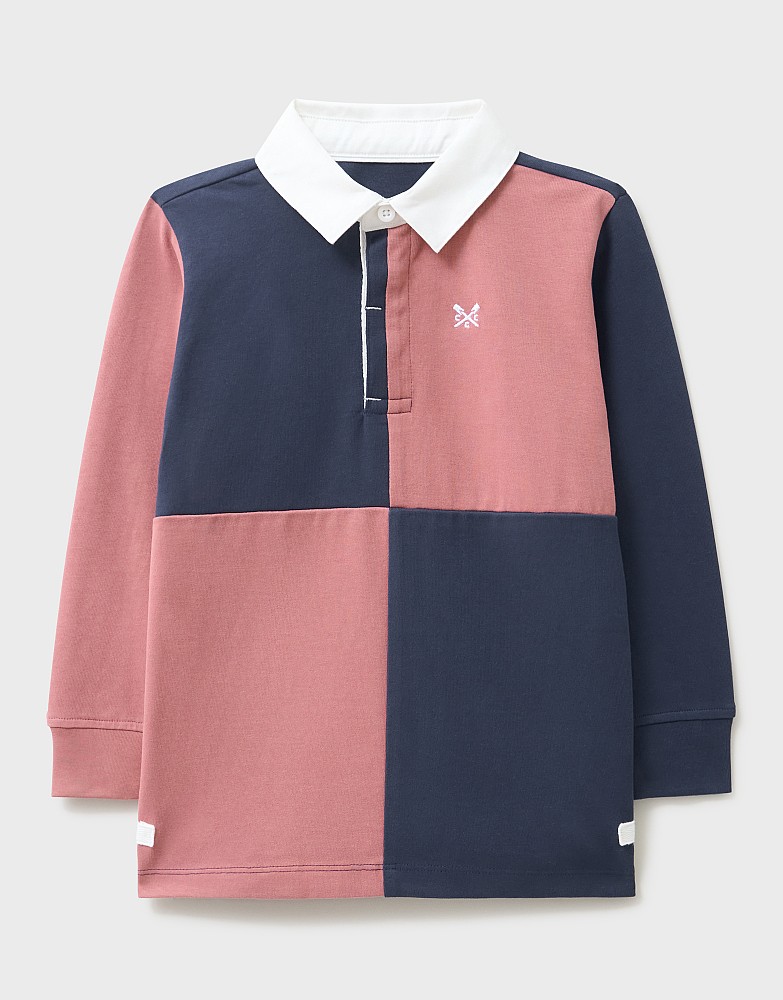 Cotton Harlequin Rugby Shirt in Navy and Pink