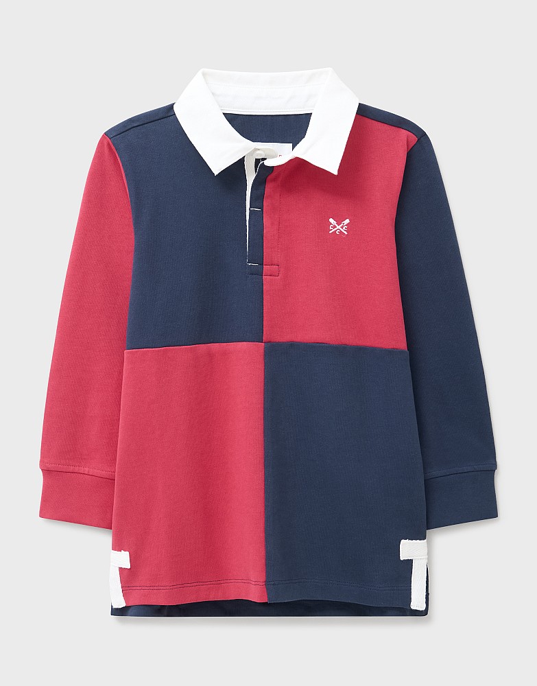 Cotton Harlequin Rugby Shirt in Navy and Red