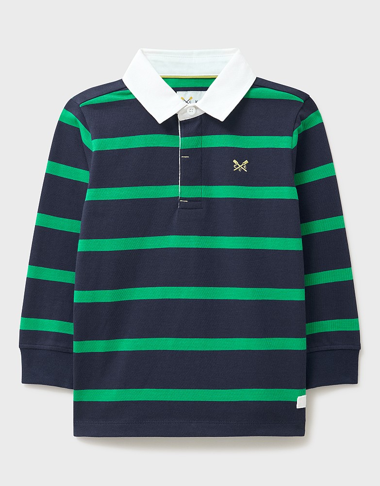 Stripe Cotton Rugby Shirt in Navy and Green