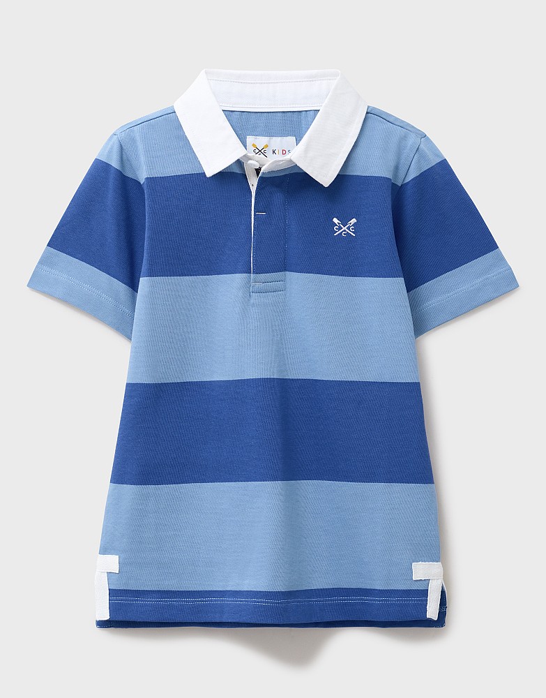 Yarn Dyed Short Sleeve Rugby Shirt in Dark Blue and Light Blue Stripes