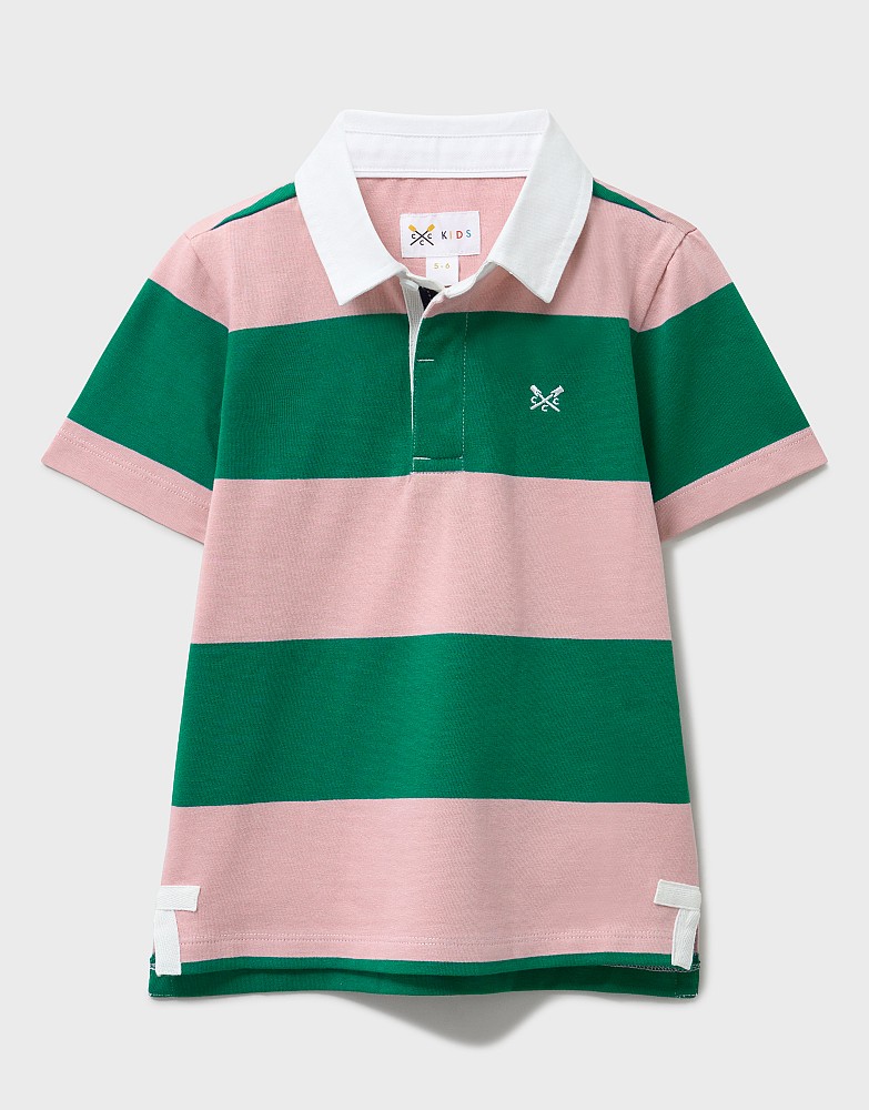 Yarn Dyed Short Sleeve Rugby Shirt in Pink & Green Stripes
