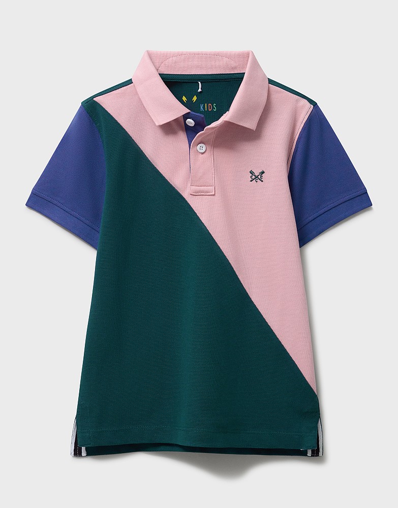Panelled Cotton Cut-&-Sew Polo in Blue & Pink