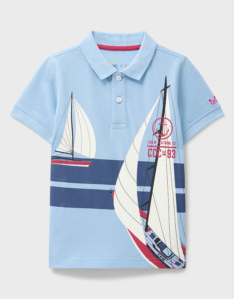 Sailing Printed Pique Polo in Blue