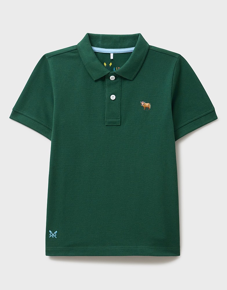 Cow Embroidered Pique Polo in Green