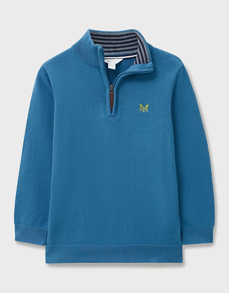 Classic Cotton Half Zip Knit Jumper in Blue
