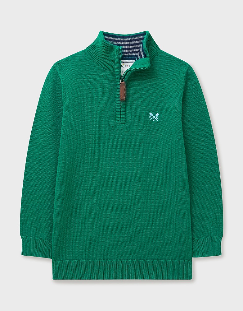 Classic Cotton Half Zip Knit Jumper in Green