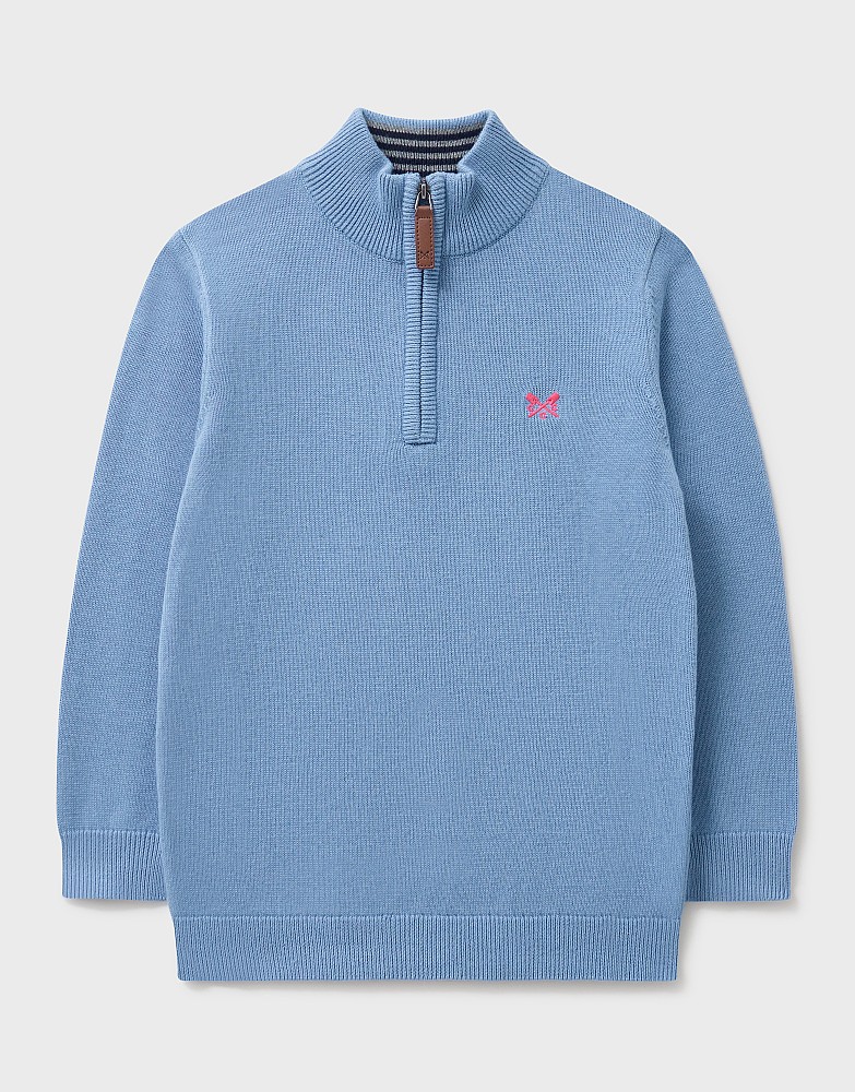 Classic Cotton Half Zip Knit Jumper in Pale Blue