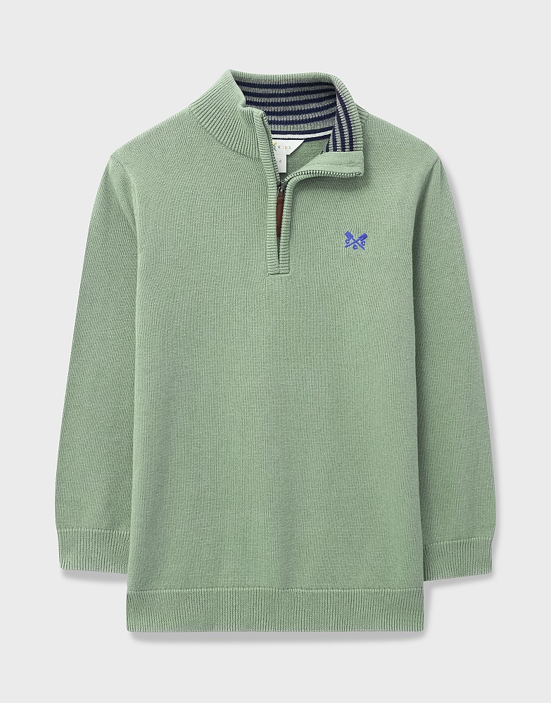 Classic Cotton Half Zip Knit Jumper in Sage Green