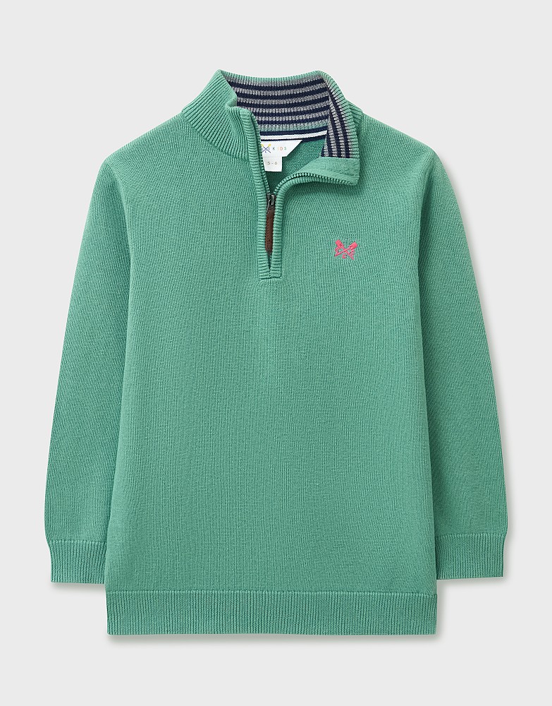 Classic Cotton Half Zip Knit Jumper in Turquoise