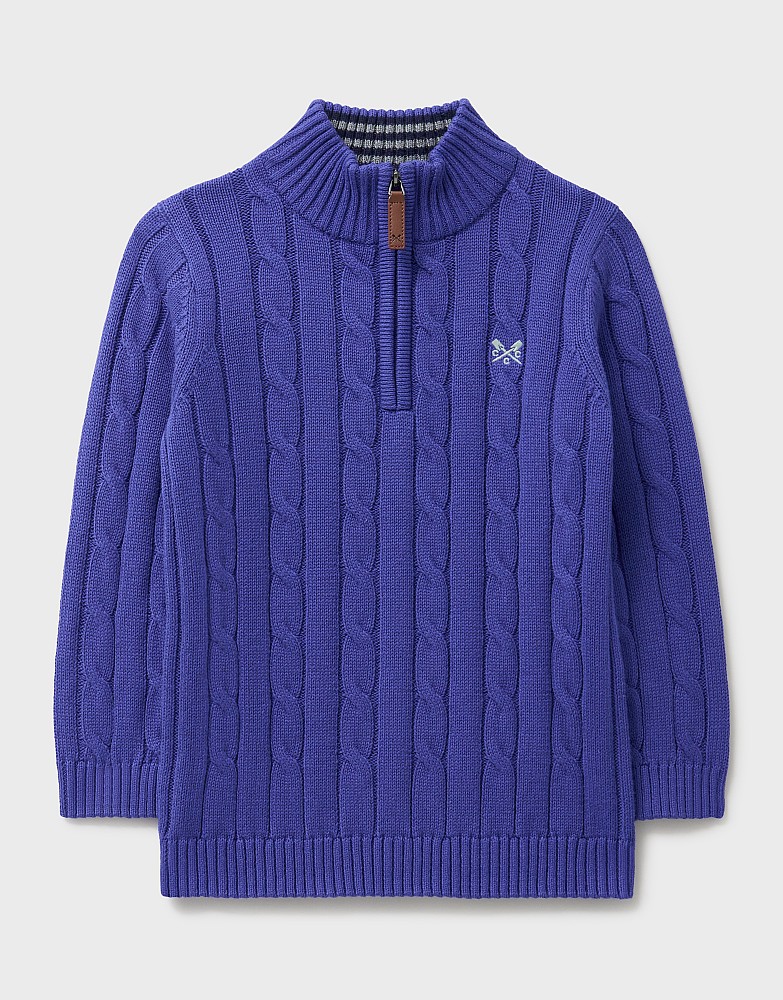 Cable Knit Cotton Half Zip Jumper in Deep Blue