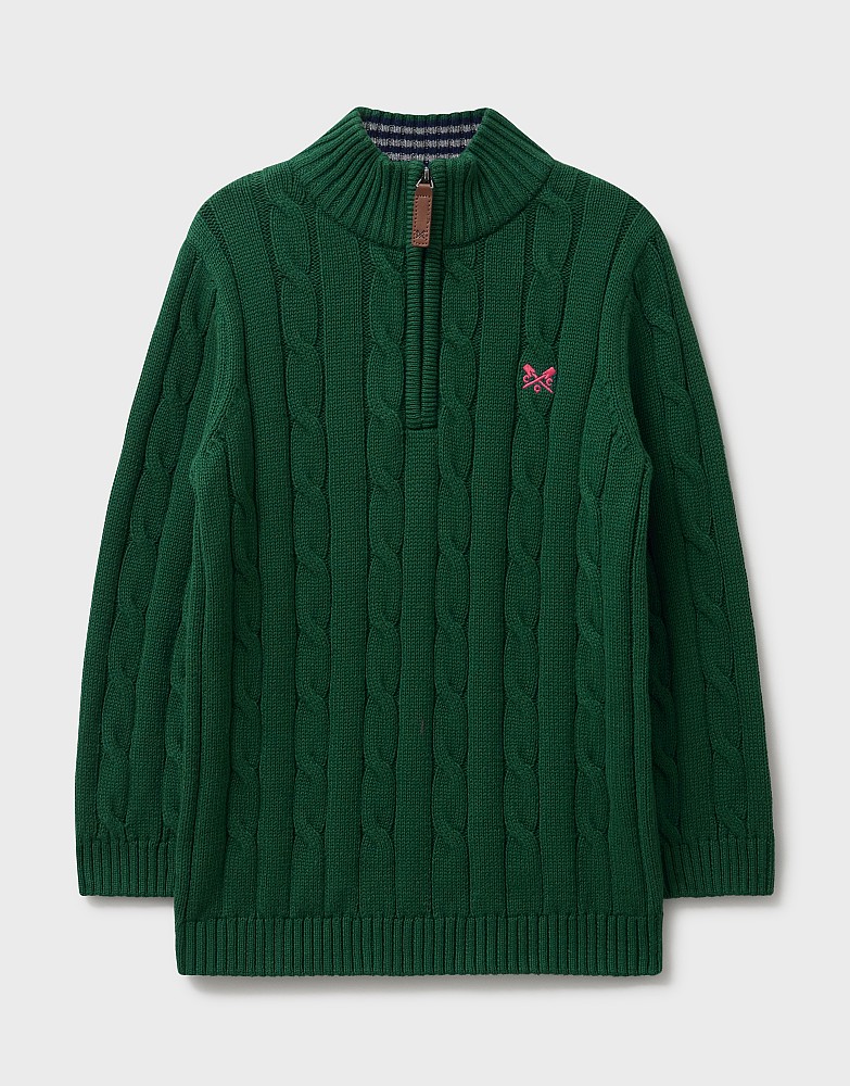Cable Knit Cotton Half Zip Jumper in Green