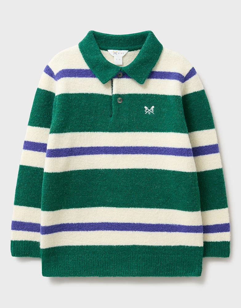 Striped Polo Jumper in Green, Blue and White