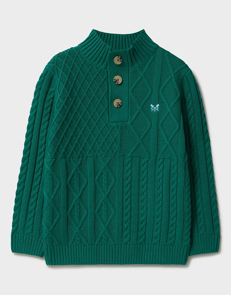 Cable Button Neck Jumper in Green