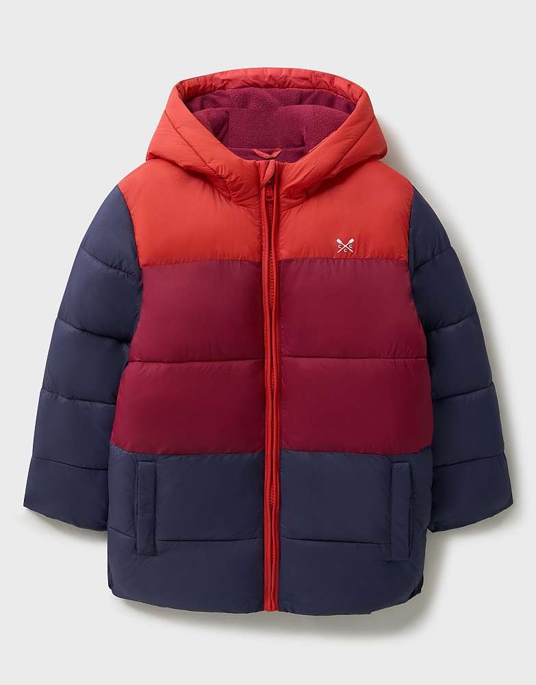 Cosy Midweight Colourblock Puffa Jacket in Red and Blue