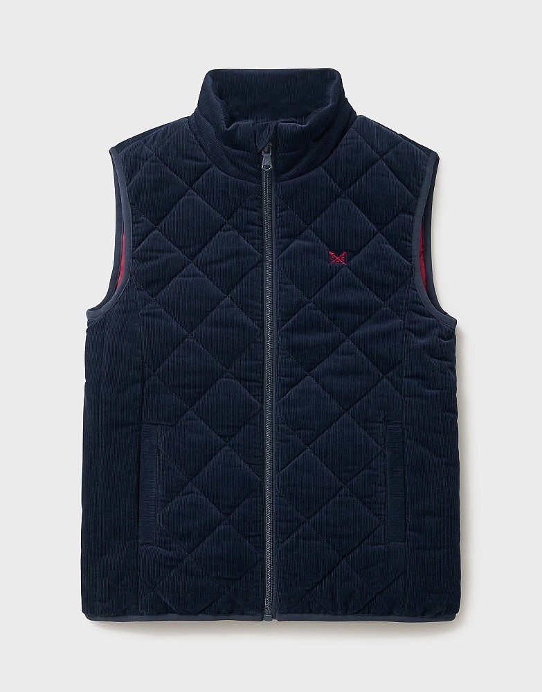 Cord Diamond Quilt Gilet in Navy