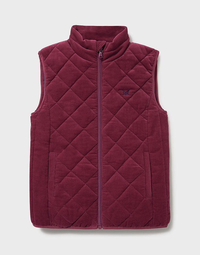 Cord Diamond Quilted Gilet in Red
