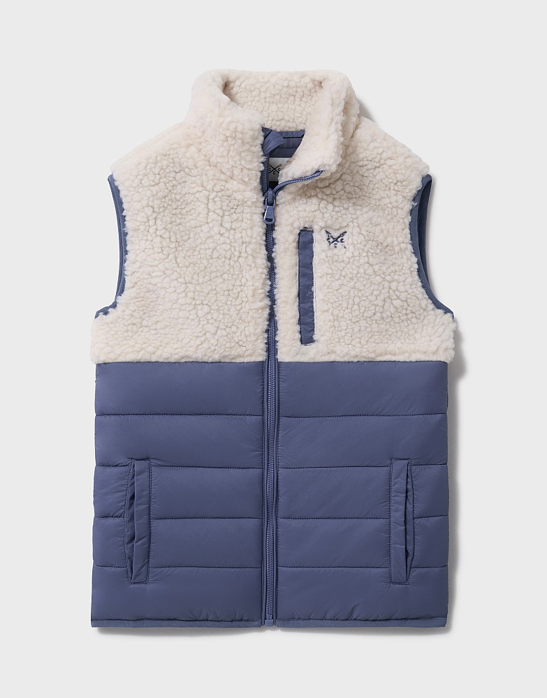 Hybrid Borg and Fleece Gilet in Blue and Cream