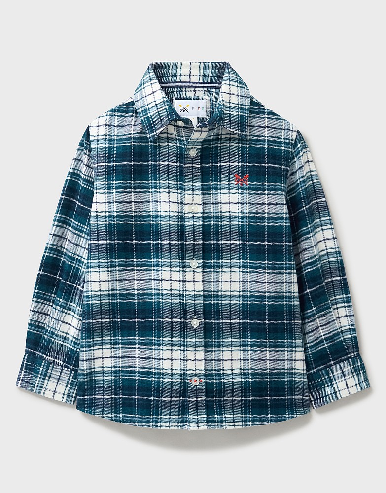Cotton Flannel Check Shirt in Blue and White