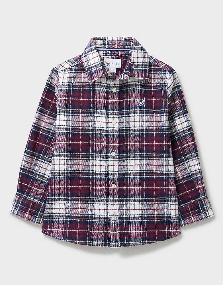 Cotton Flannel Check Shirt in Red, Navy and White