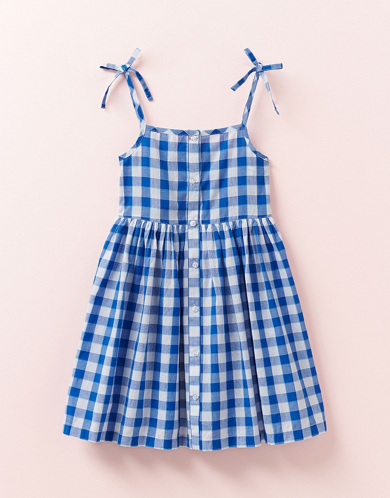 Strappy Button Through Gingham Dress