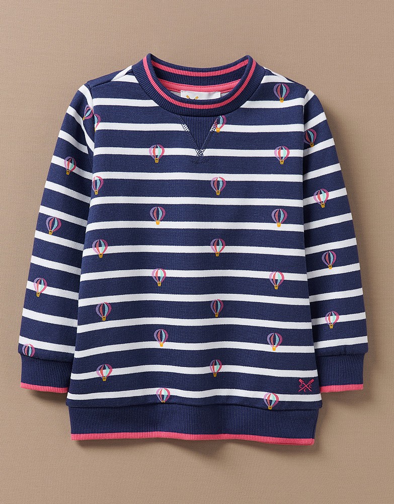 Crew Neck Hot Air Balloon Stripe Sweatshirt