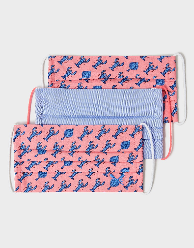 3 Pack Pink Lobster & Chambray Kids Face Covering