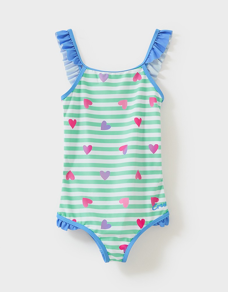 Stripe Frill Strap Swimsuit With Heart