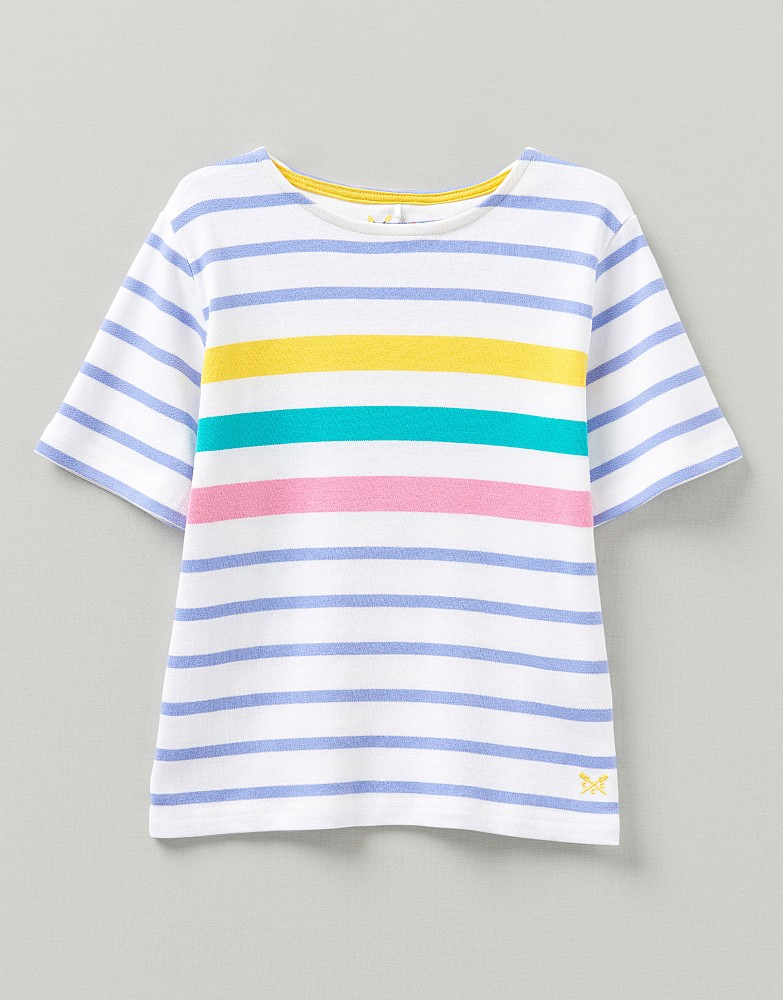 Short Sleeve Stripe Boat Neck T-Shirt