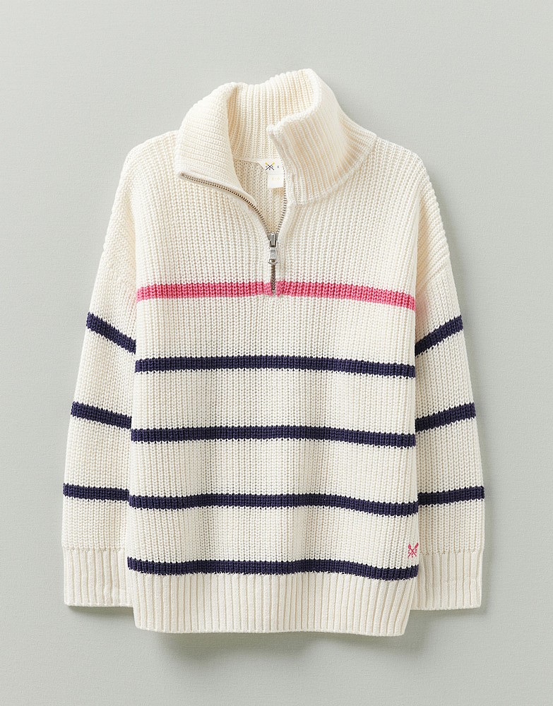 Half Zip Stripe Rib Knit Jumper