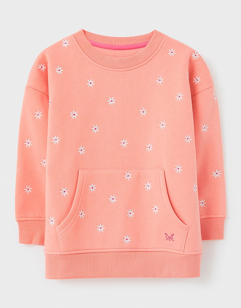 Embroidered Dropped Sleeve Daisy Sweatshirt