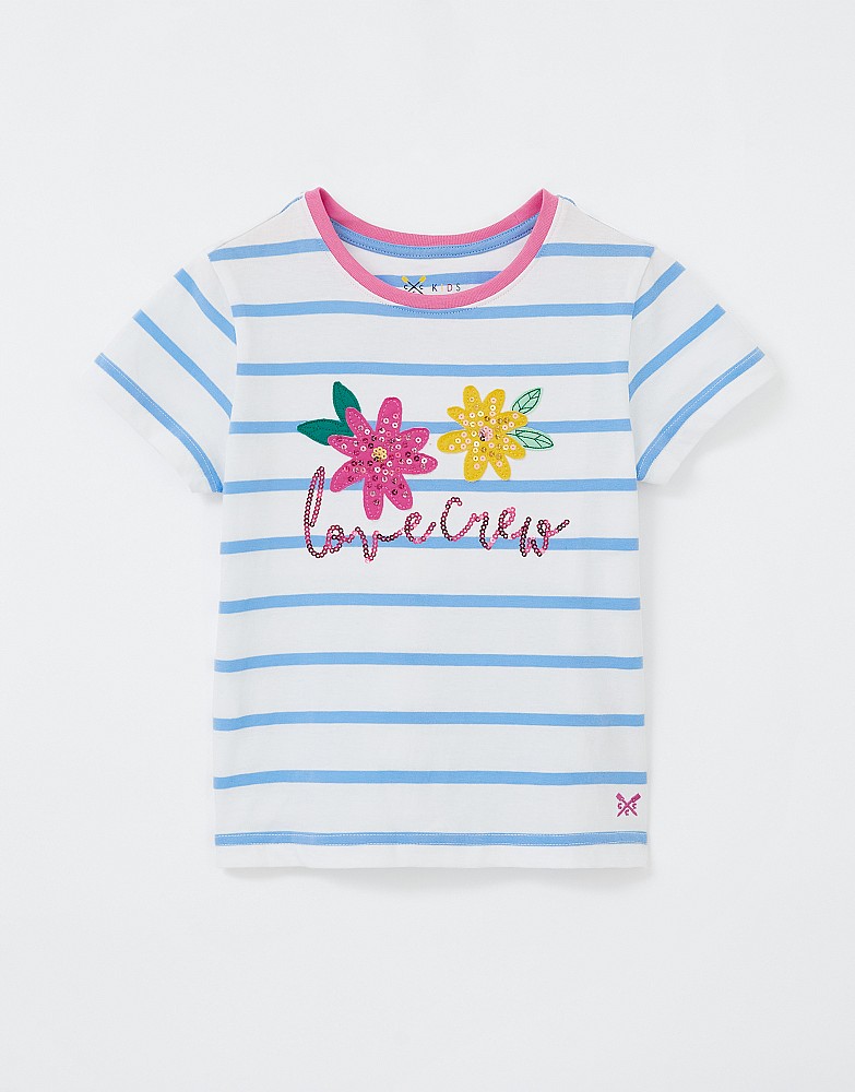 Love Crew Flower Applique Stripe T-Shirt