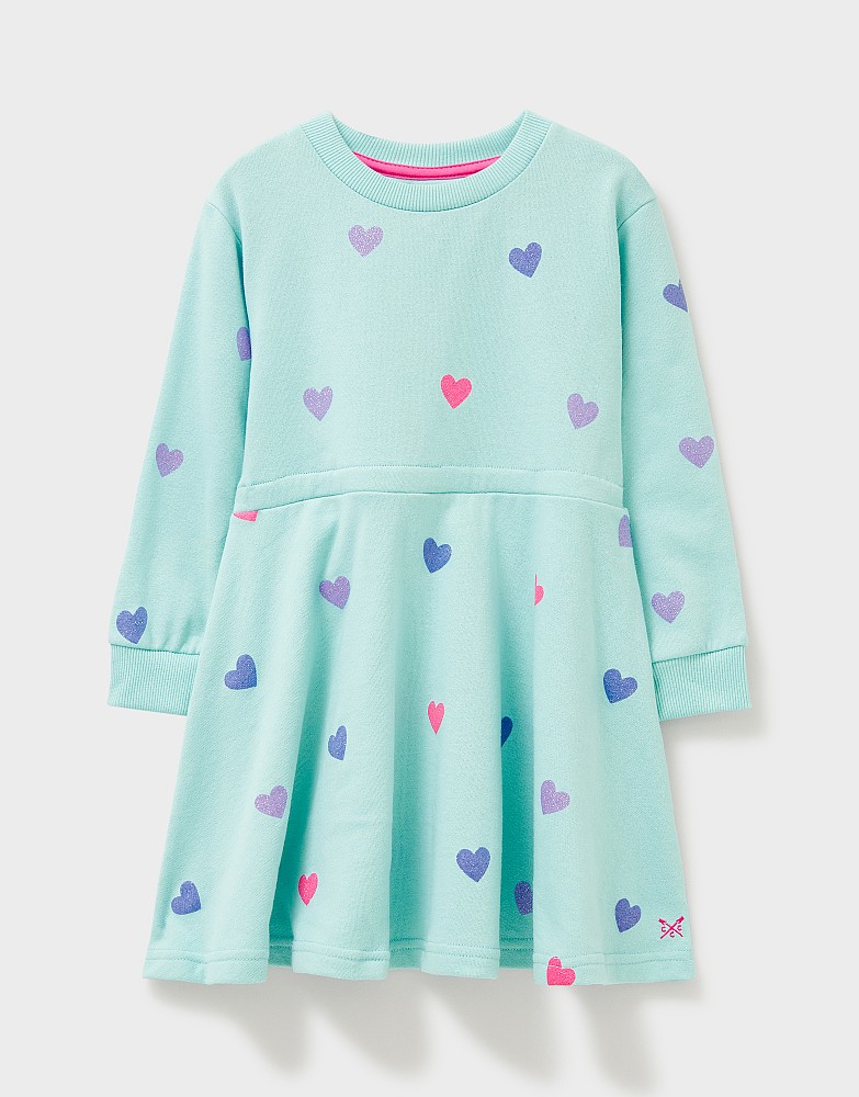 Glitter Heart Print Sweatshirt Dress
