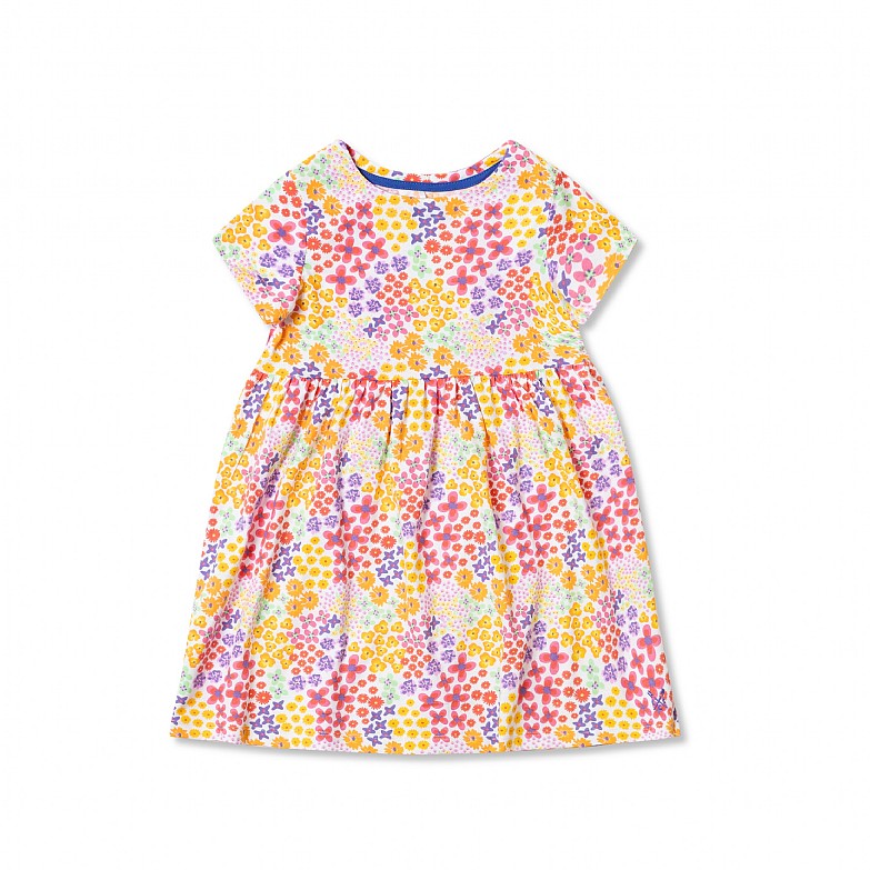 Short Sleeve Floral Jersey Dress in Multicolours