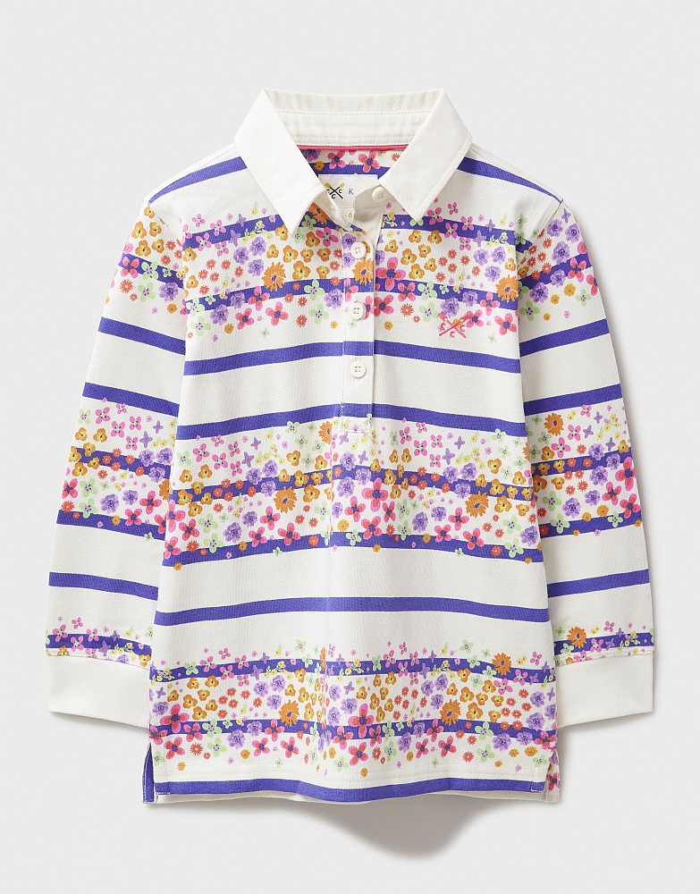 Printed Stripe Rugby Shirt in Navy and White