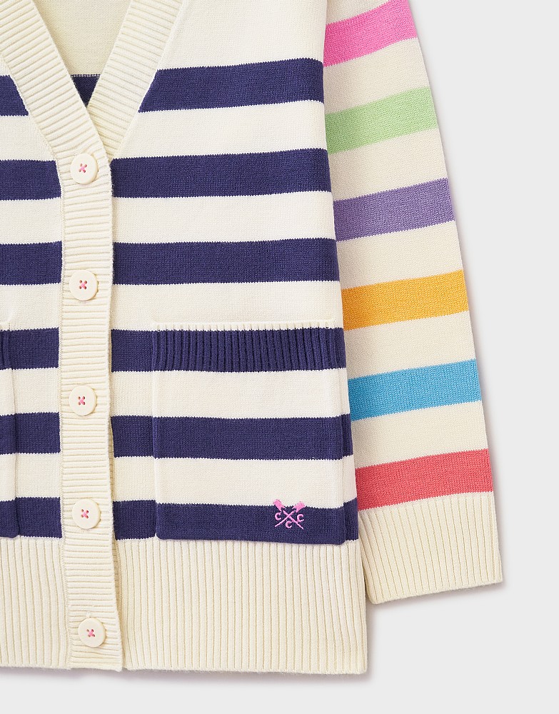 Girl's Longline Knitted V-Neck Striped Cardigan from Crew Clothing