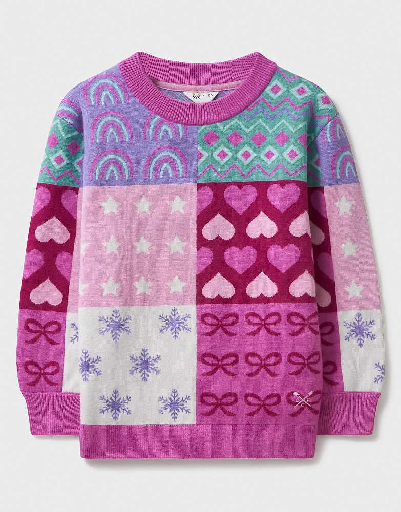 Patchwork Jacquard Jumper in Pinks