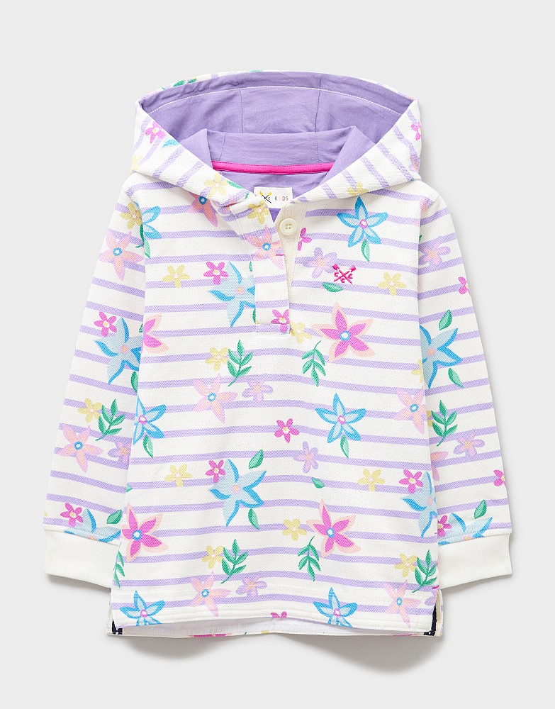 Hooded Pique Padstow Sweatshirt in White Floral