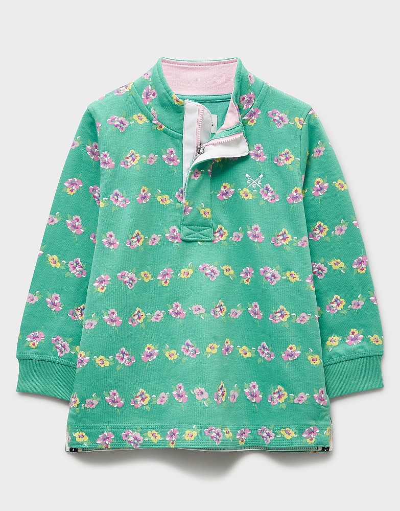 Printed Padstow Half-Zip Sweatshirt in Green Floral