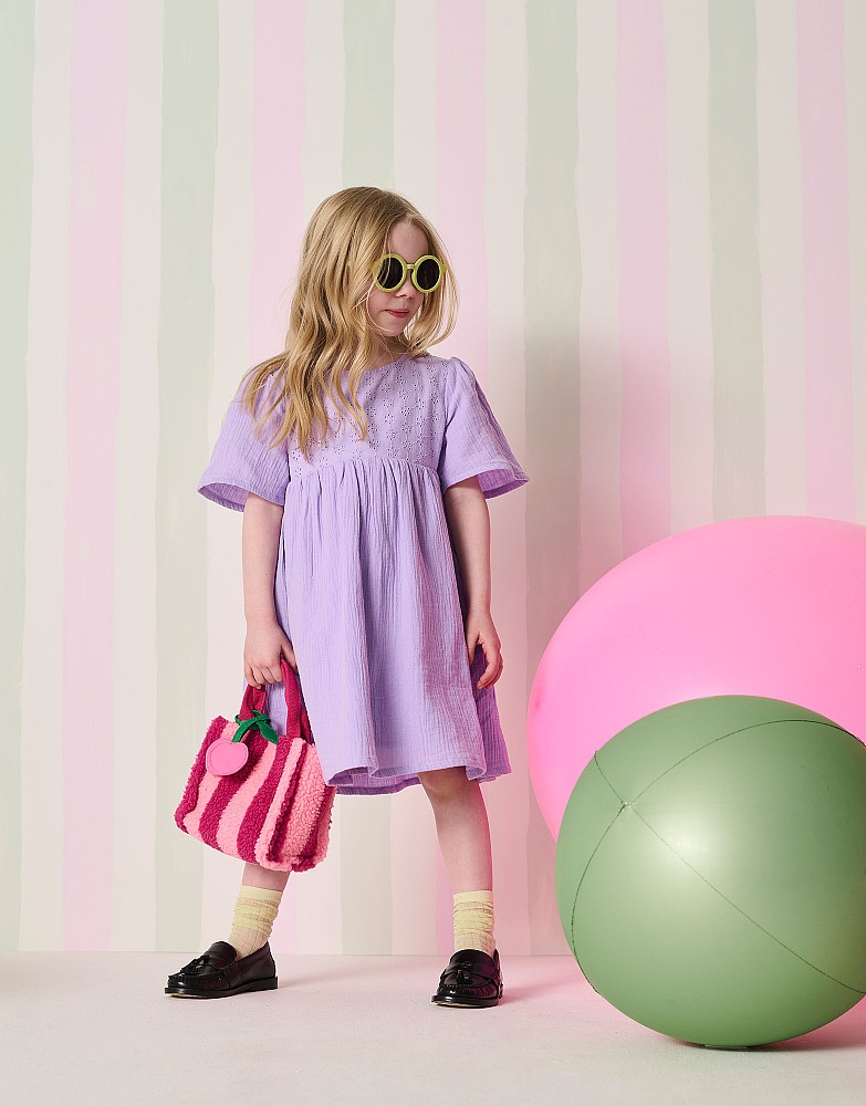 Cotton Broderie Anglaise Dress in Purple