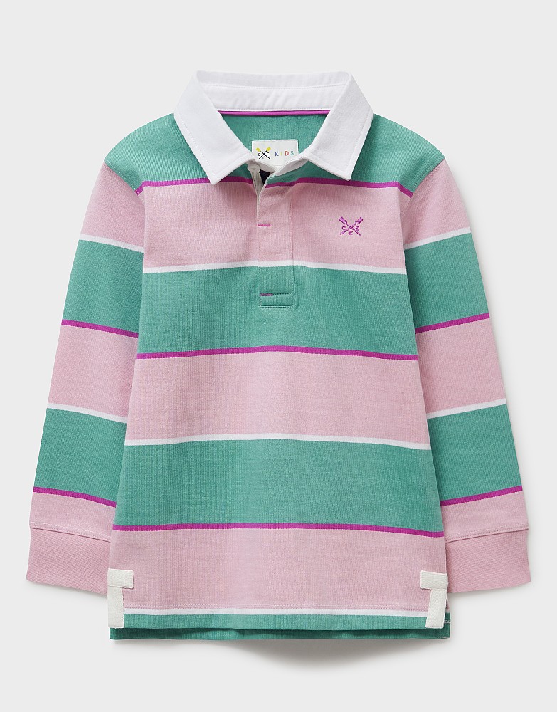 Cotton-Twill Rugby Shirt in Green & Pink Stripes 