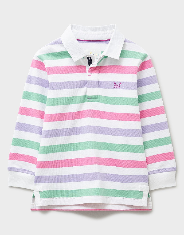 Cotton-Twill Rugby Shirt in Multi Stripes 