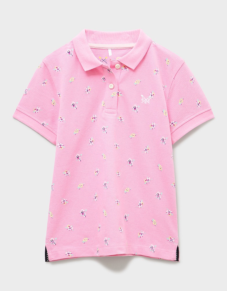 Cotton-Pique Polo Shirt in Pink Floral
