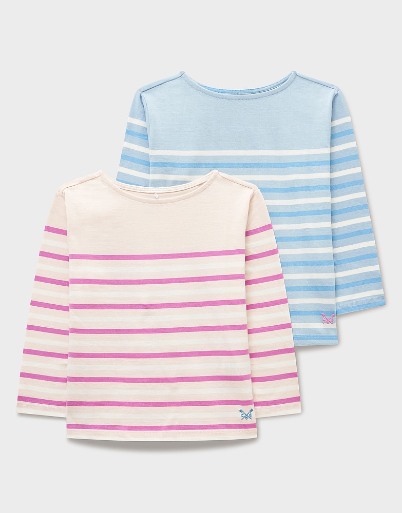 2 Pack Long-Sleeve Jersey Breton T-Shirts in Pink & Blue