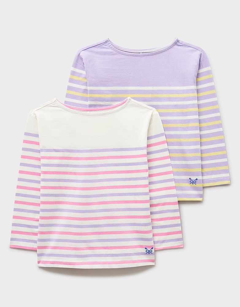 2 Pack Long Sleeve Jersey Breton T-Shirts in Purple and White