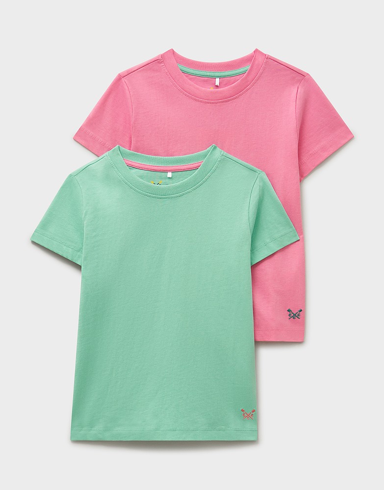 Two Pack Plain Classic Tees in Pink and Green