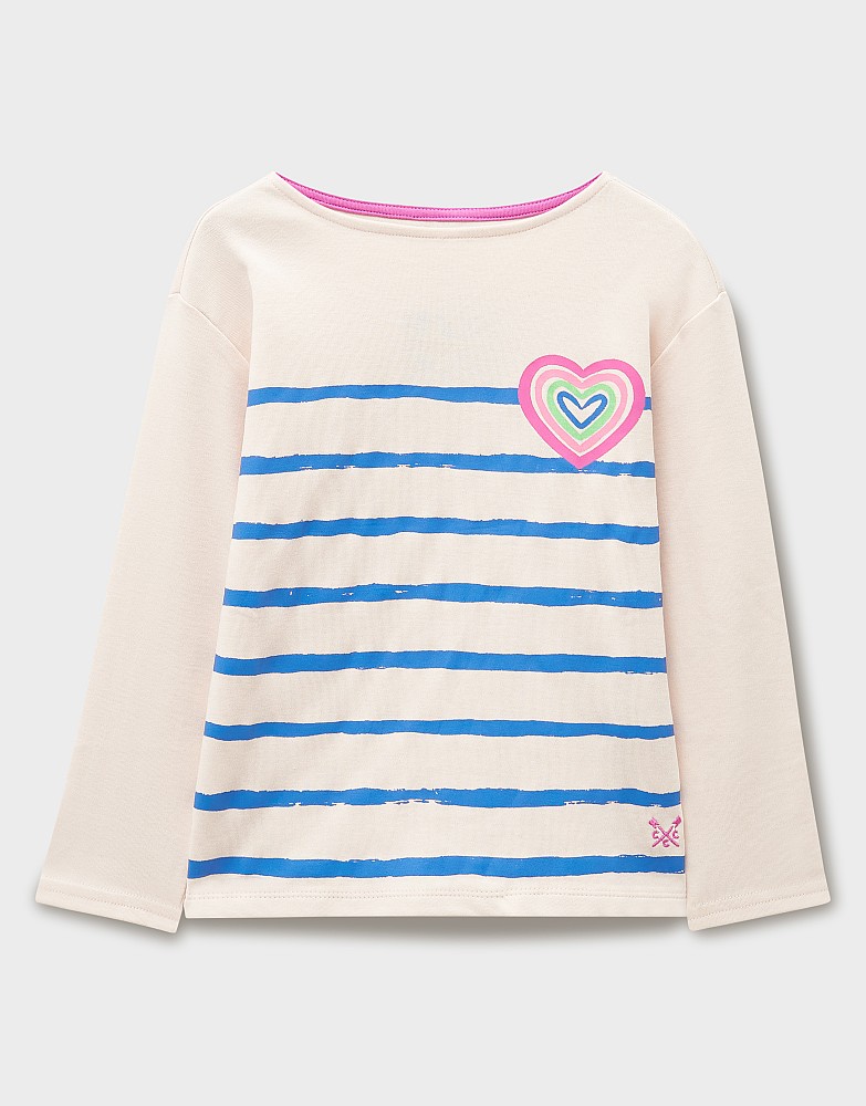 Long Sleeve Heart Print Essential Breton Top in Pink