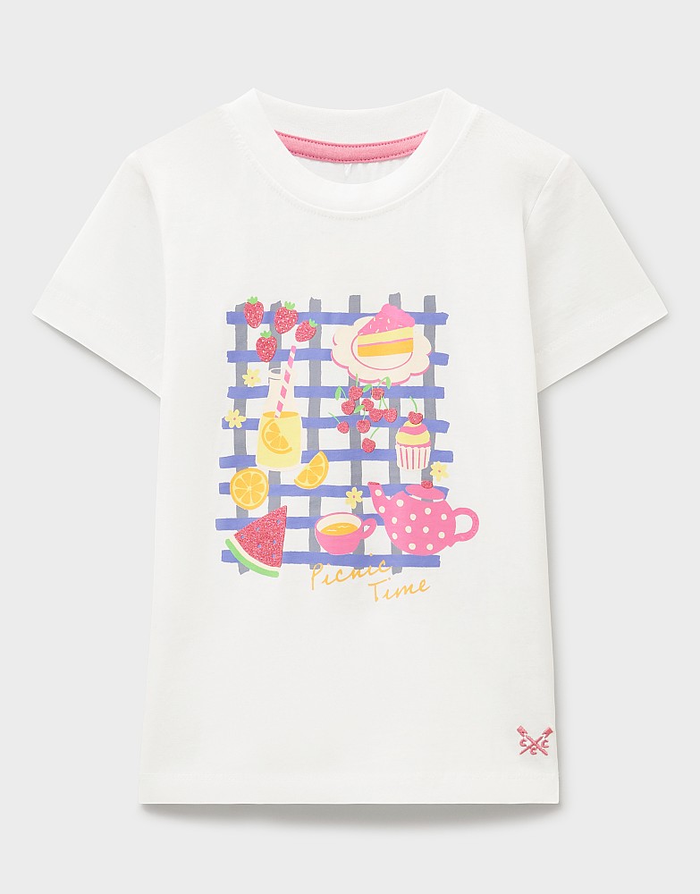 Short Sleeve Picnic Graphic T-Shirt in White